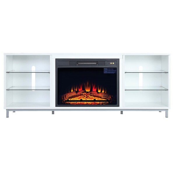 Manhattan Comfort Brighton 60" Fireplace with Glass Shelves and Media Wire Management in White FP4-WH - main